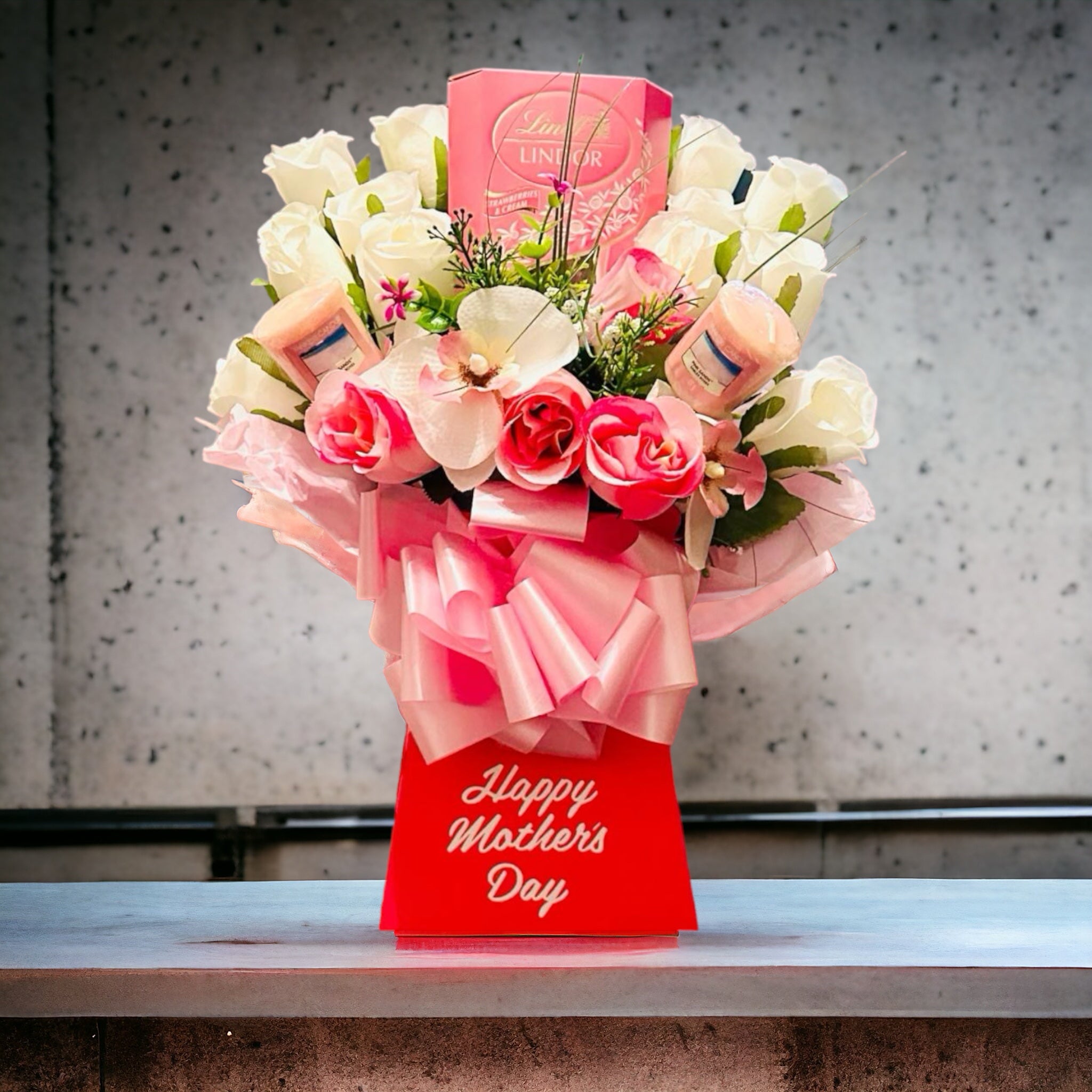 Mothers Day Pink Lindor Chocolate & Candle Bouquet