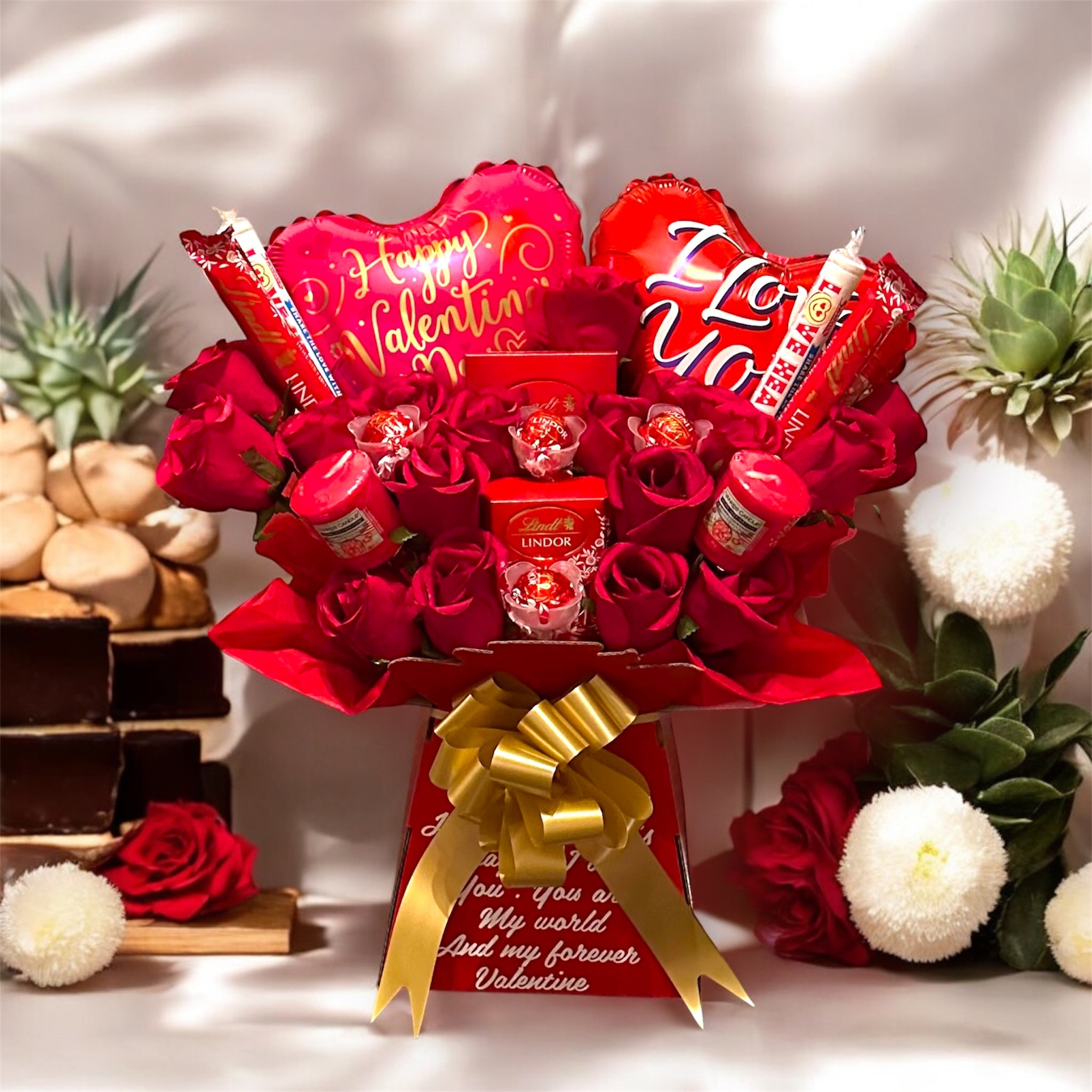 Valentines Lindor Chocolate & Candle Bouquet